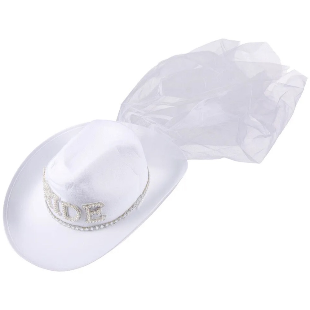BRIDE White Cowboy Hat with veil. Worn once